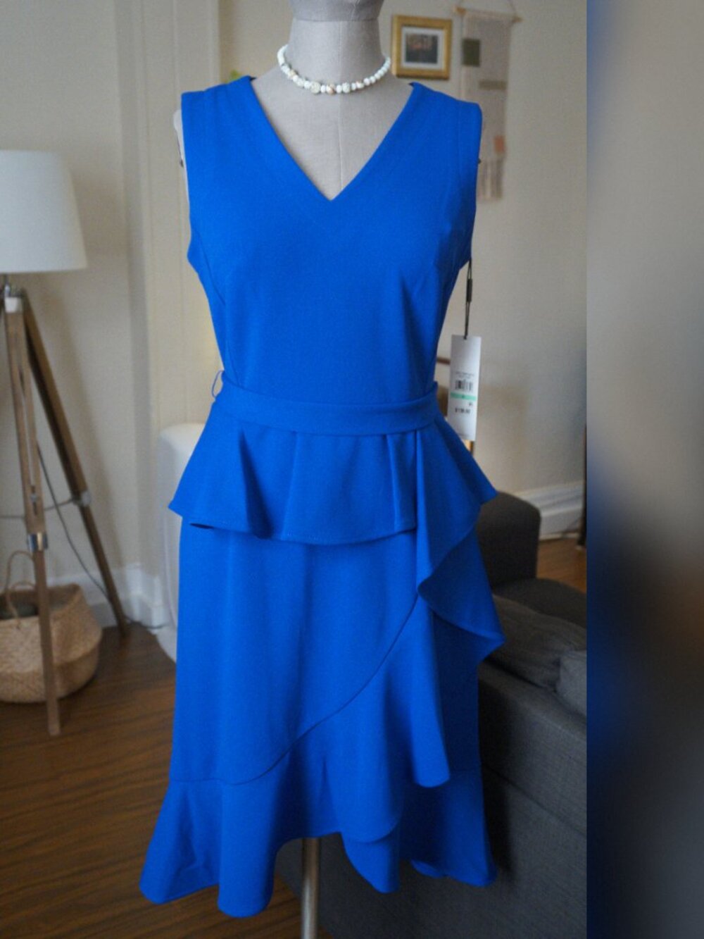 💙 NWT Calvin Klein Royal Blue Peplum Ruffle Sheath Dress Size 8 💙